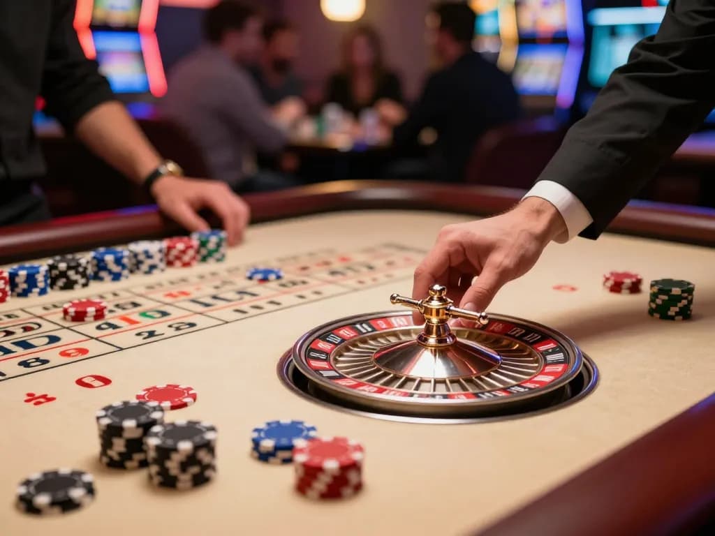 Player placing a bet at the roulette table in du88 casino, vibrant chips in action.