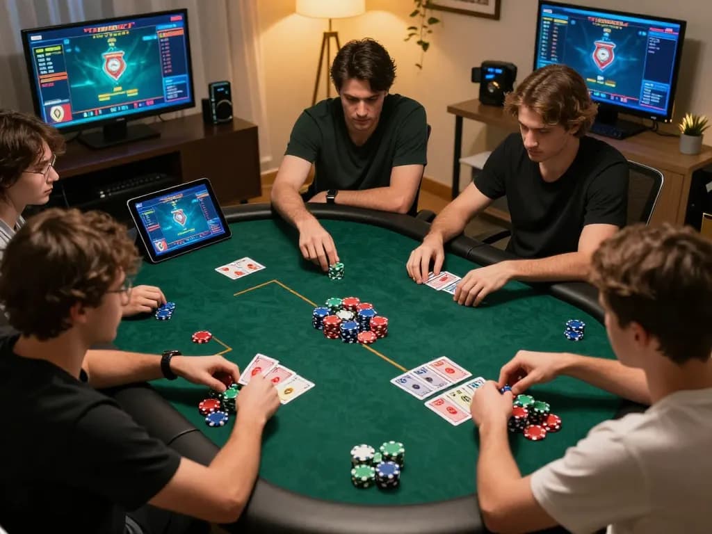 Players engaged in strategic online poker gameplay at PH22, showcasing vibrant gaming atmosphere and betting tactics.