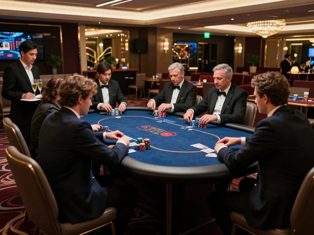VIP gaming scene at luxurious casino highlighting exclusive poker action with vipwin777 atmosphere.