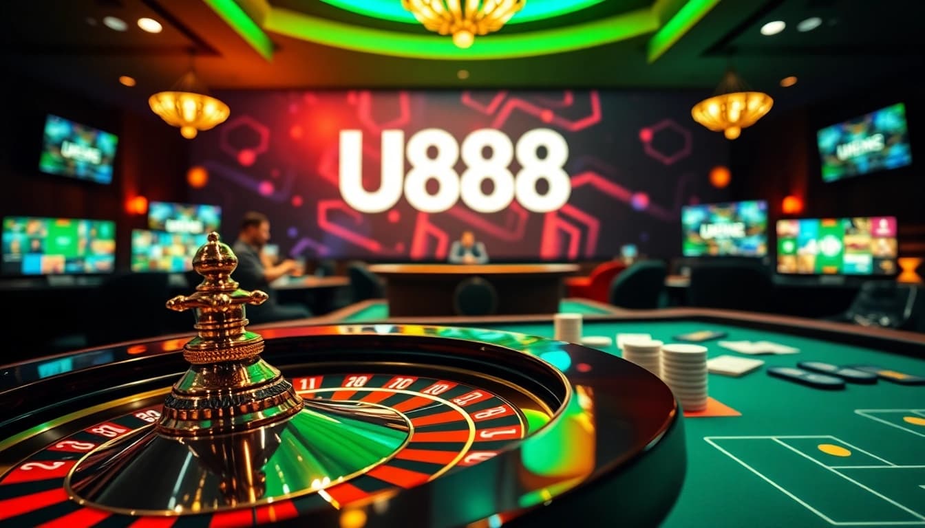 U888 offers thrilling online casino action with a professional dealer at a luxury gaming table.