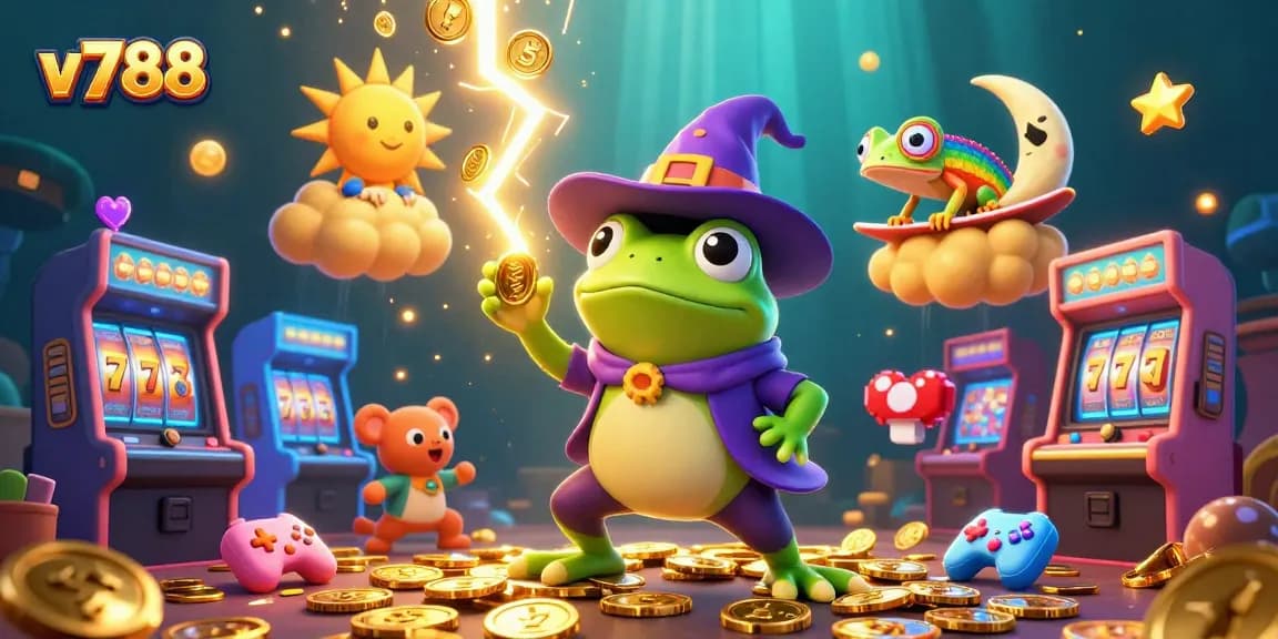 Win big with v788's colorful fantasy gaming scene filled with coins and excitement.
