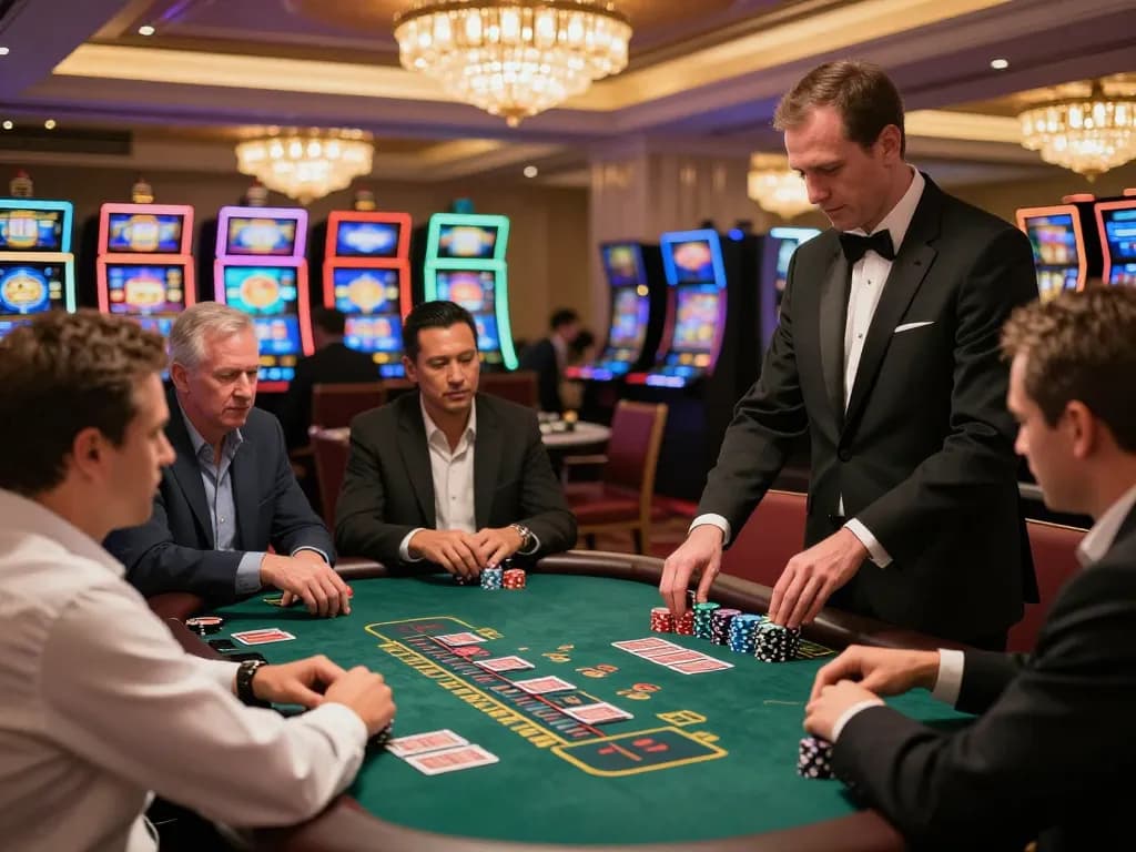 Players strategizing at a blackjack table in 88xeng casino, showcasing engaging gameplay.