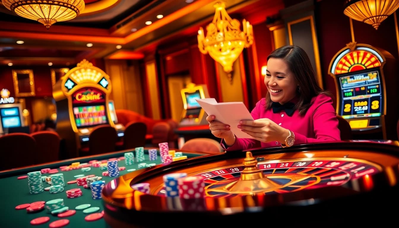 Players enjoying a thrilling game of lo de uy tin with vibrant casino elements and exciting bets.