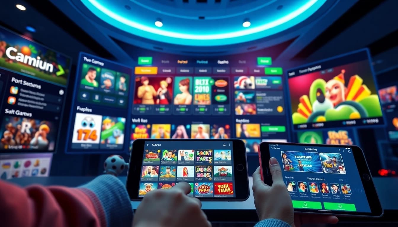 Explore the engaging features of gemwin.it.com with this vibrant online gaming interface showcasing various game categories and digital devices.