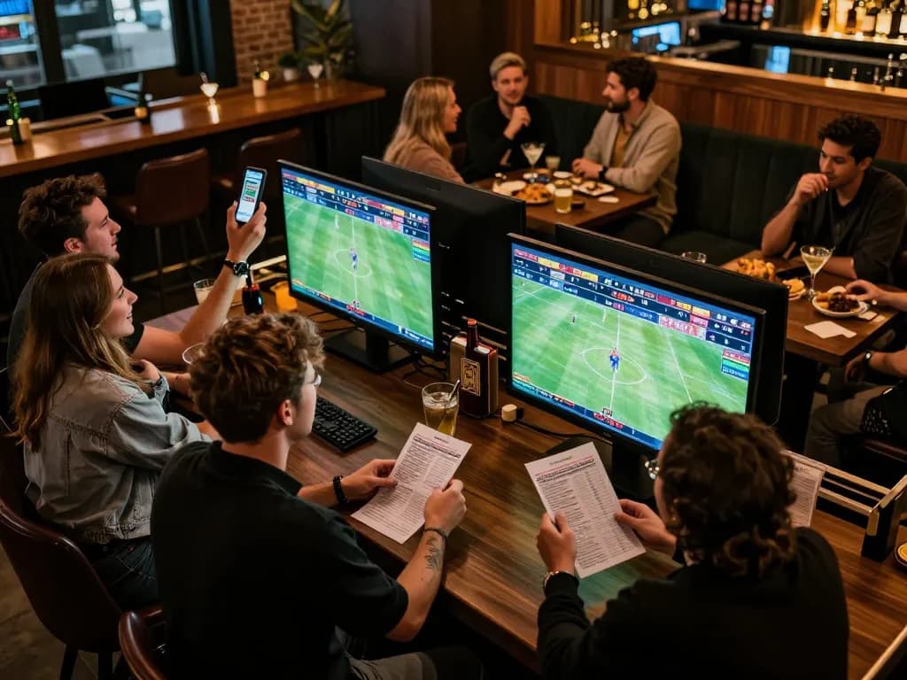 go88vn customers placing bets while enjoying live sports in a vibrant betting bar