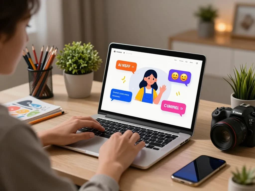 User engaging with ai nsfw chat on a laptop in a cozy home office setting