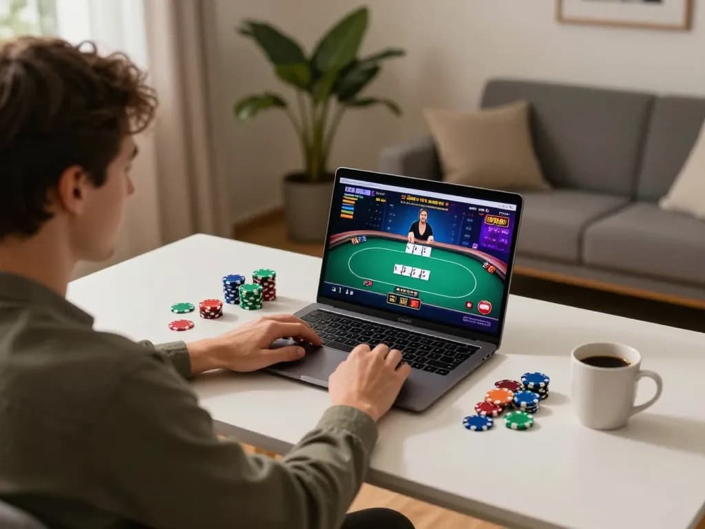 rik88 enhances online gaming with vibrant poker gameplay at home desk