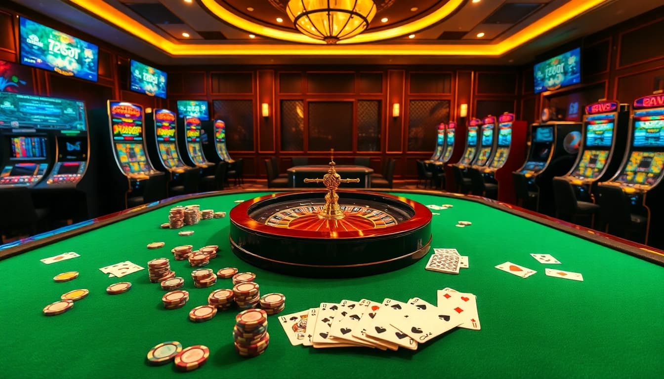 Engage in thrilling games at https://rr8888.in.net/ with a luxury casino scene filled with vibrant poker chips and roulette excitement.