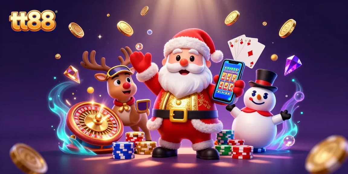 Experience thrilling wins at tt88 with a festive casino scene showcasing jackpot slots and casino games.