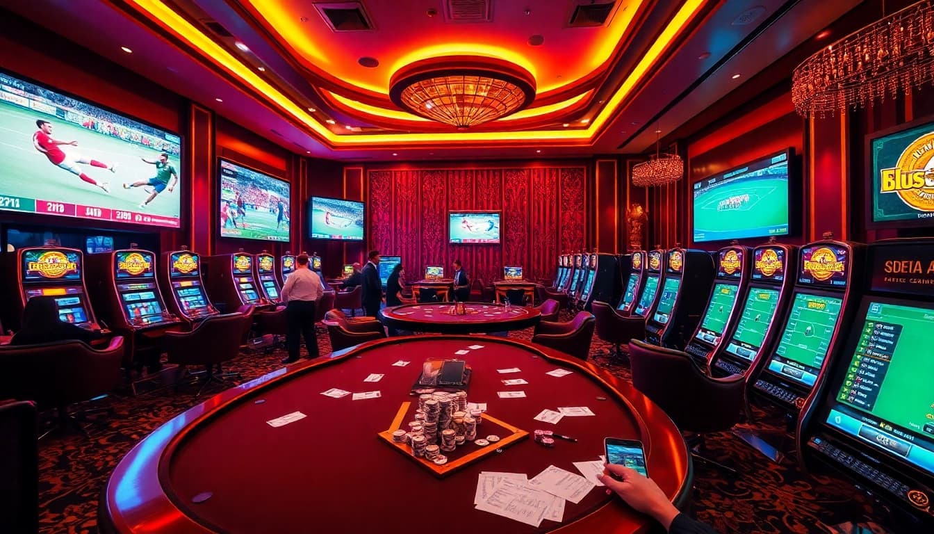Exciting betting scene featuring kèo nhà cái odds updates at a luxurious casino.