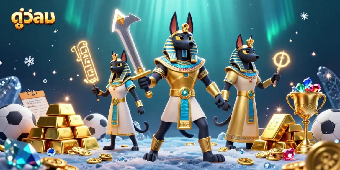 Engage with ดูบอล highlights as ancient warriors celebrate victories surrounded by treasures.
