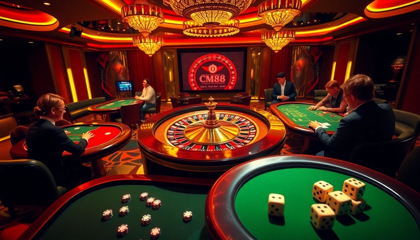 Experience CM88's excitement with players engaged at a luxury casino table under elegant lighting.