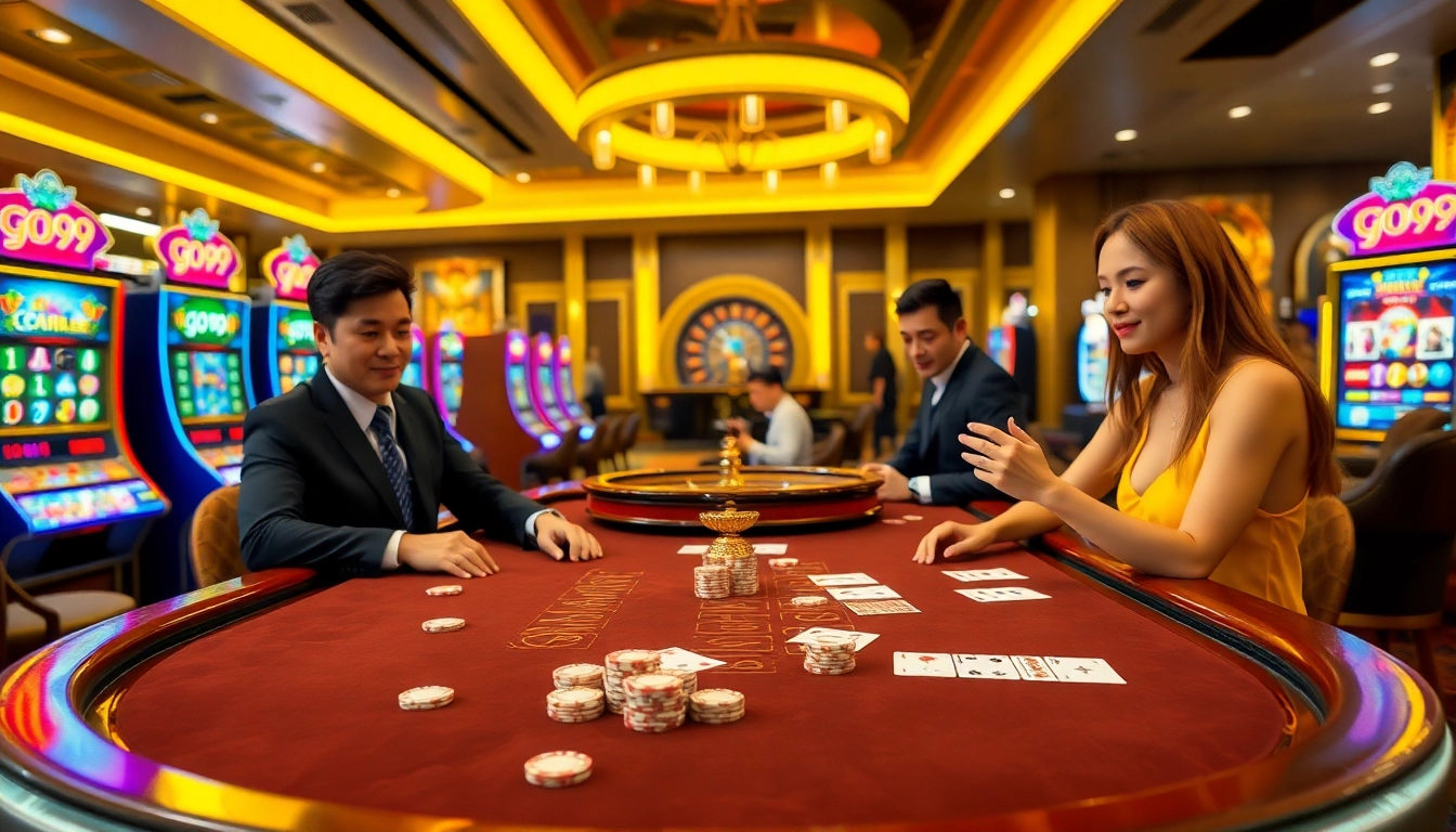 Players enjoying the excitement of GO99 casino games at a vibrant gaming table.