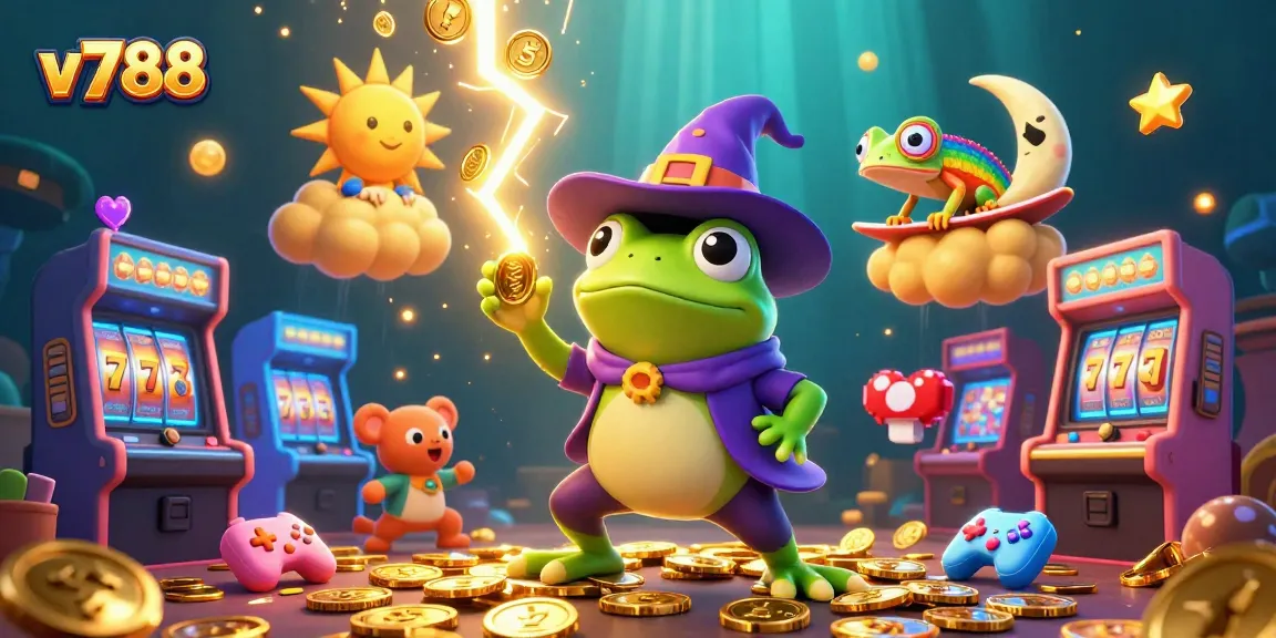 Win big with v788's colorful fantasy gaming scene filled with coins and excitement.