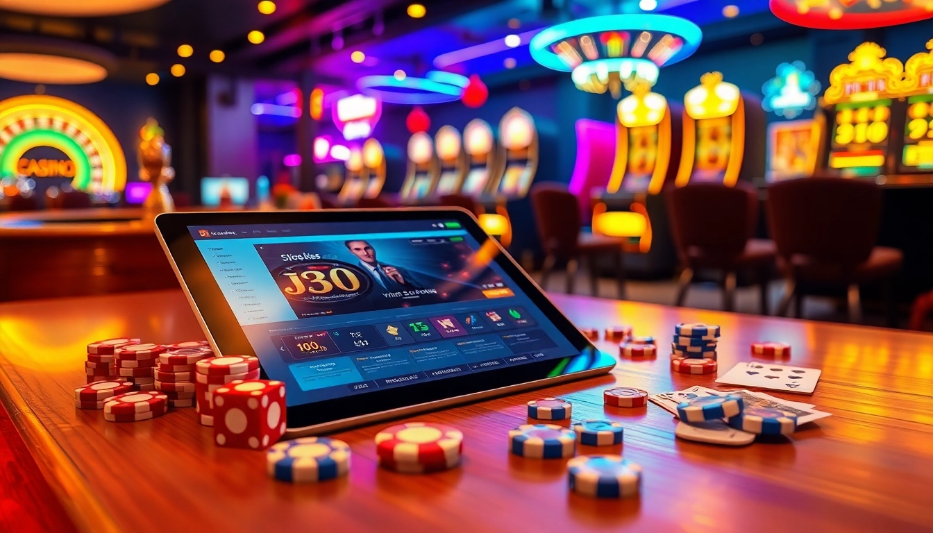 Experience thrilling gameplay with j88.com, showcasing vibrant casino chips and a modern gaming interface.
