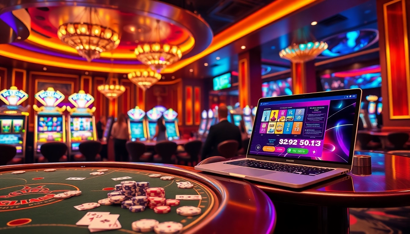 Experience the excitement of B52 CLUB with vibrant gaming tables and colorful slot machines.