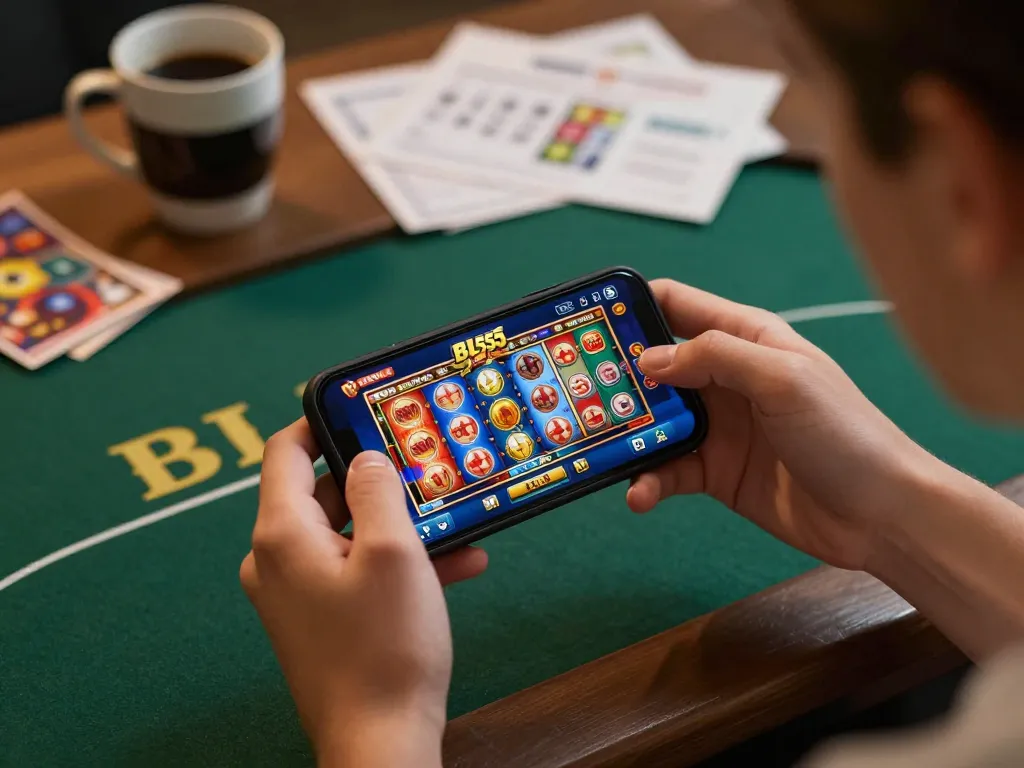 Player engaging with the BL555 app showcasing exciting gameplay and interactive features in a cozy home setting.
