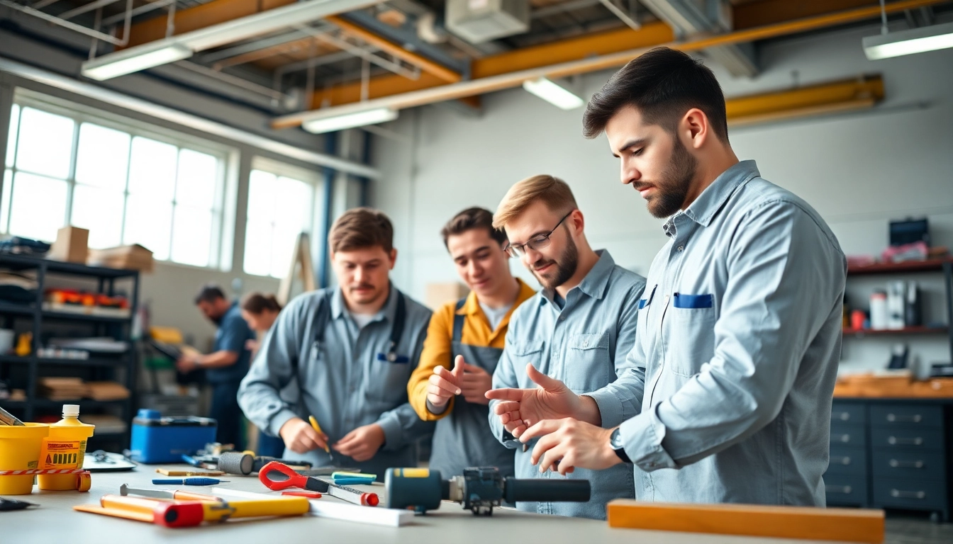 Apprenticeship programs showcasing professionals in training with hands-on tools.