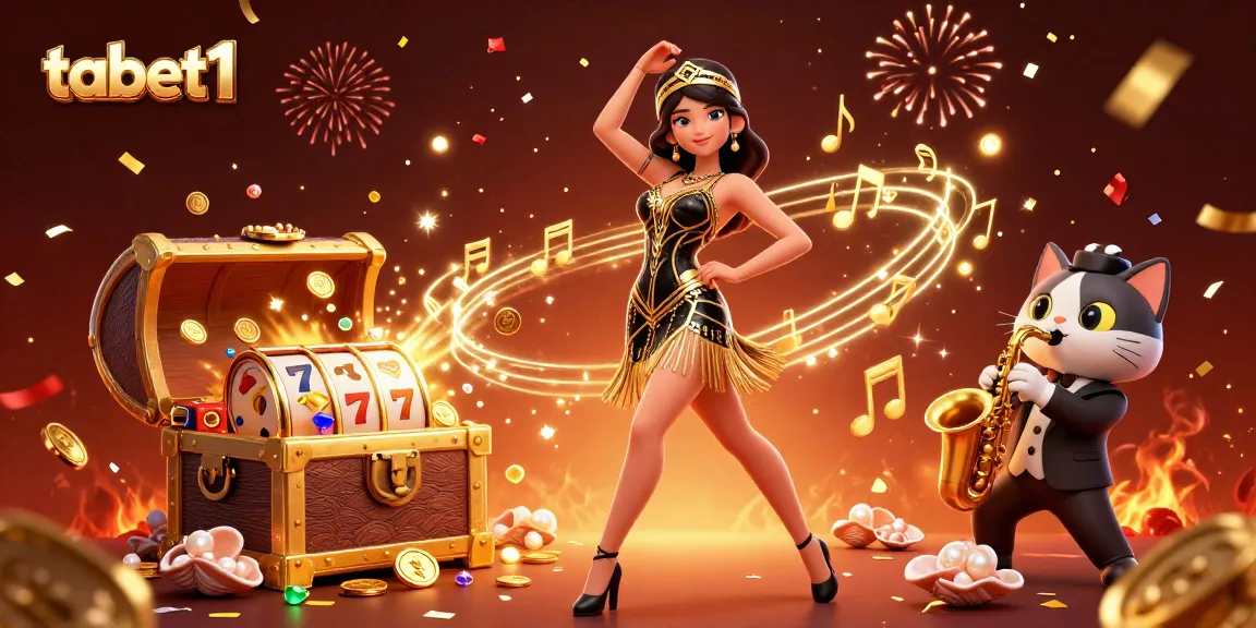 Engage in thrilling gameplay on tabet1 with vibrant 3D casino scene featuring slots and lively characters.