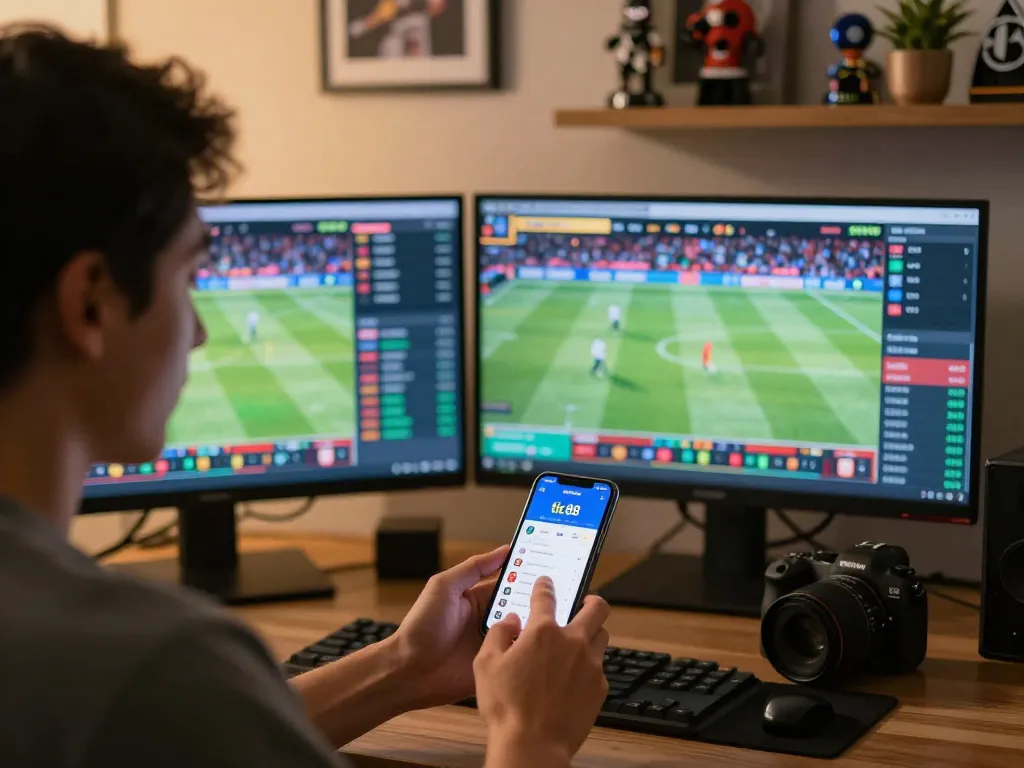 Engaging in live sports betting on the tic88 platform, capturing strategic gameplay.