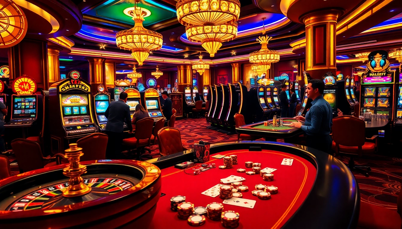 Experience thrilling action at gk88’s vibrant casino, featuring poker tables and slot machines.
