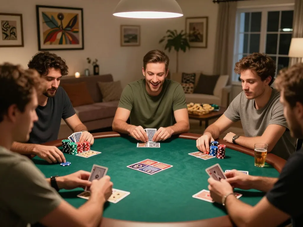 Engaged players at a private poker night strategy session showcasing 78win card gameplay excitement