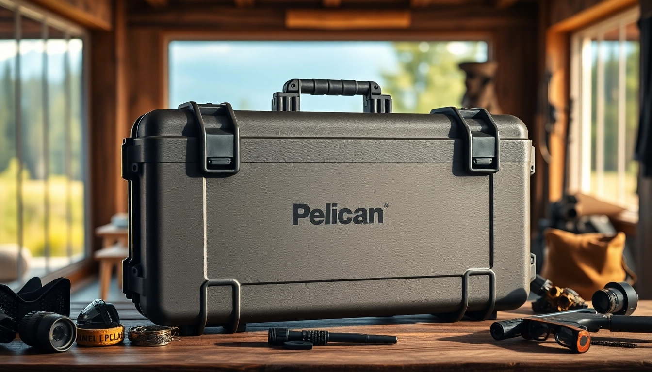 Shop high-quality Pelican gun case for sale showcased with outdoor gear.