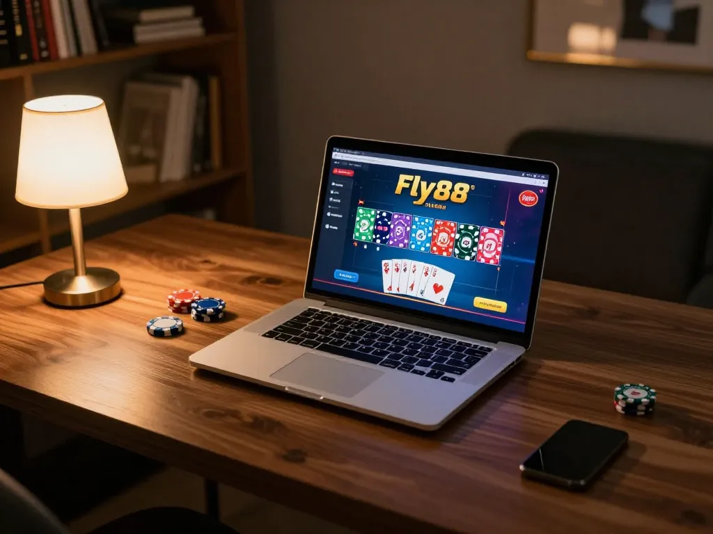 Experience the excitement of Fly88 online casino gaming with a cozy atmosphere and vibrant poker interface.