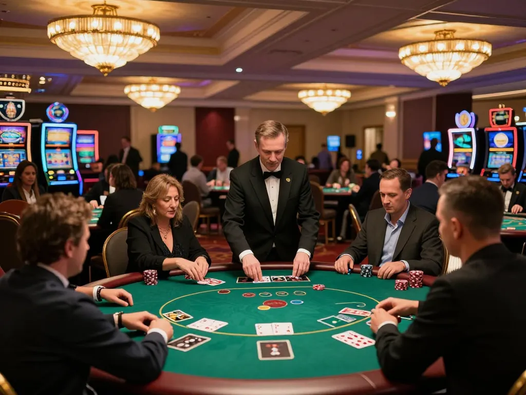 Players engaging in strategic poker gameplay at Bet88's elegant casino floor, creating an exciting atmosphere.