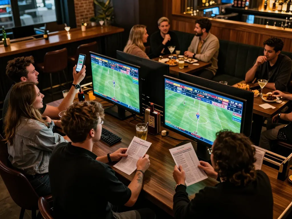 go88vn customers placing bets while enjoying live sports in a vibrant betting bar
