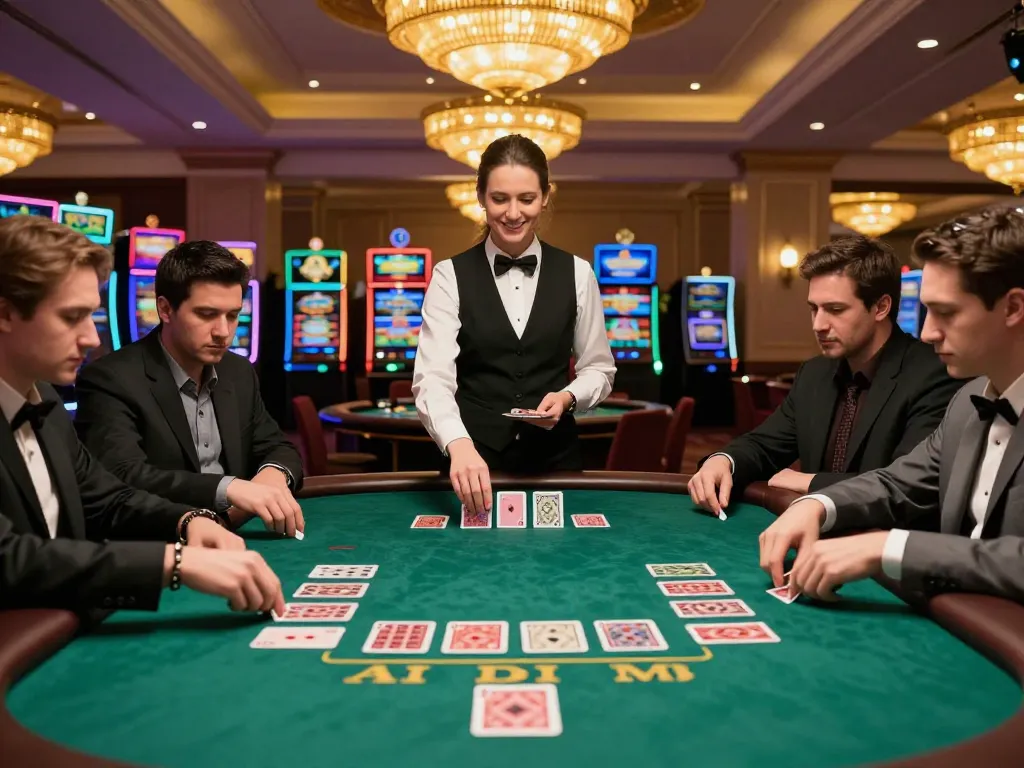 SC88 players interacting during a high-energy Power Blackjack game at a luxurious casino.
