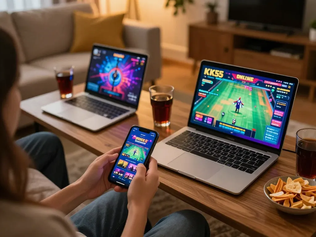 Player engaging in exciting KK55 online games from the comfort of home.