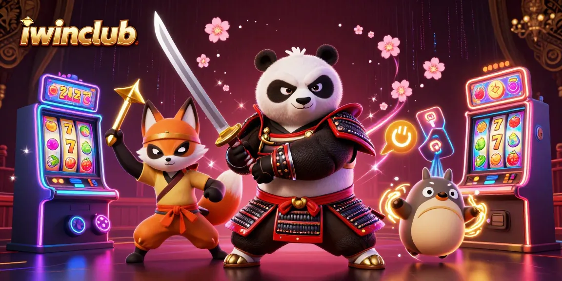 Join iwinclub's thrilling gaming adventure with vibrant slot machines and animated characters.