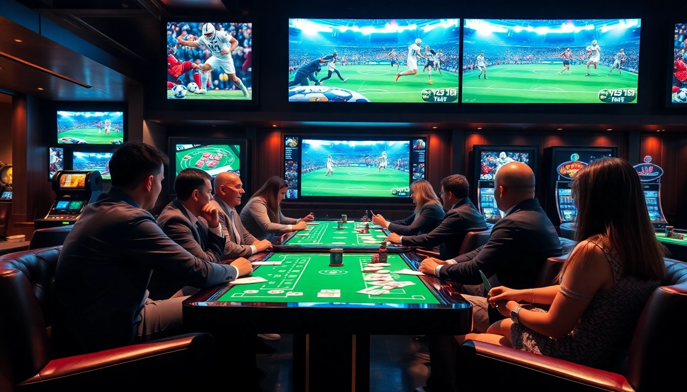 Enjoying bóng đá trực tiếp in a luxurious sports lounge with viewers and betting enthusiasts.