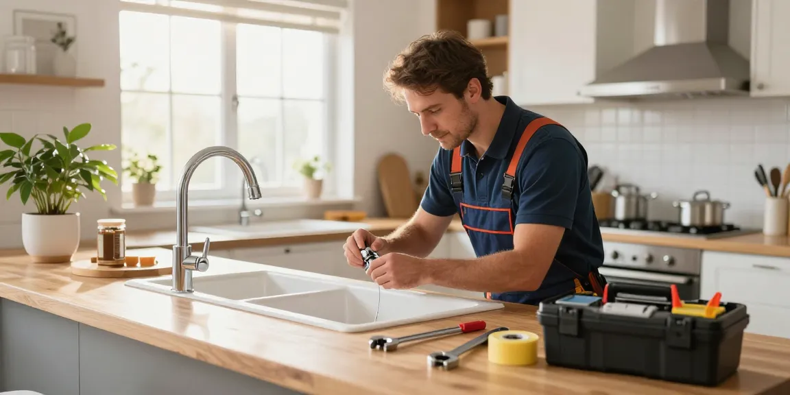 Residential plumbing San Diego professional fixing a kitchen sink leak in a modern home.