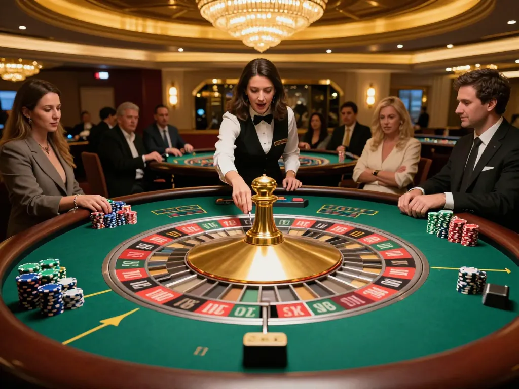 Spinning roulette wheel at a luxurious casino table featuring uk88 com's exciting gameplay