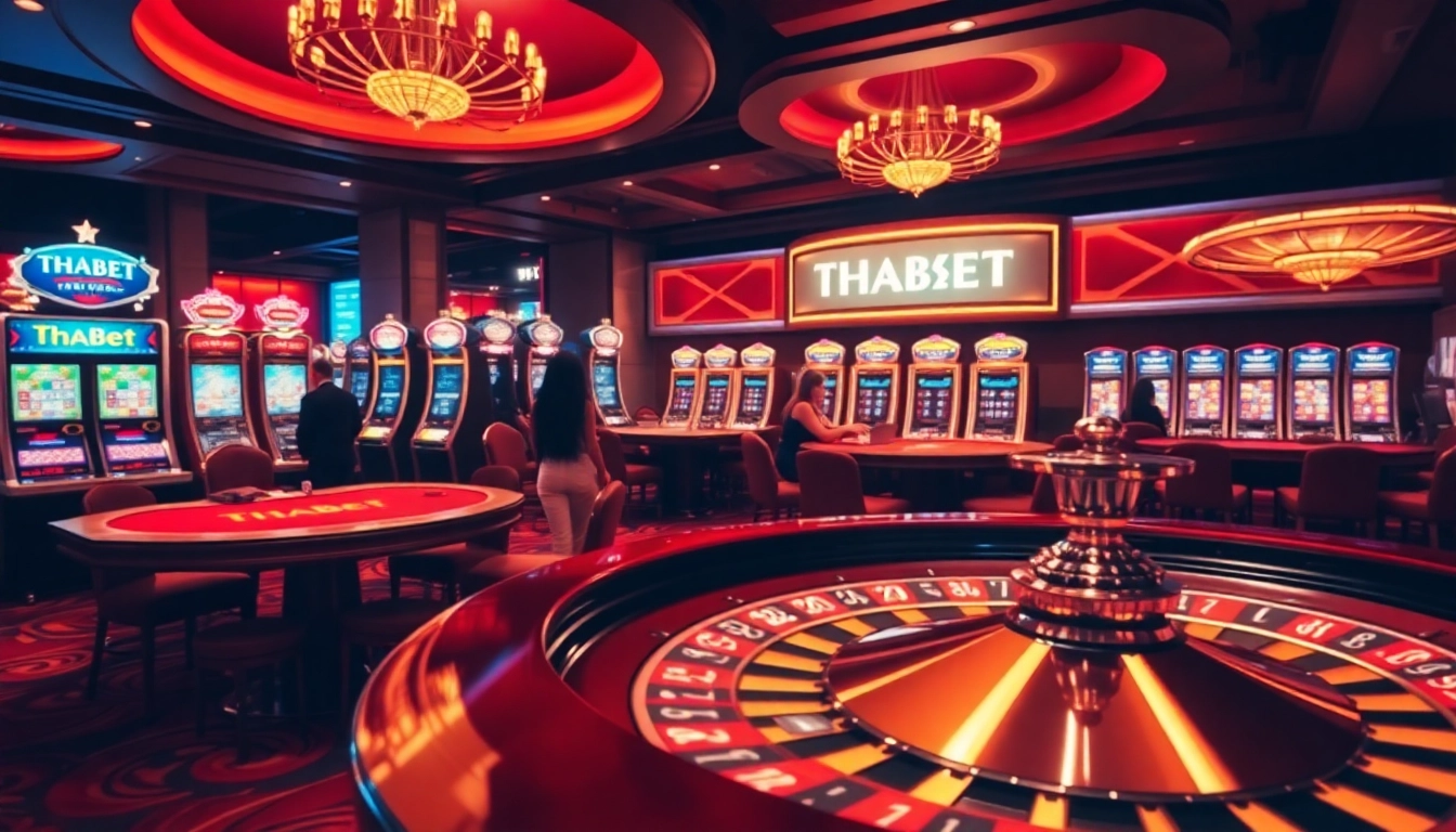 Experience the excitement of gambling at THABET's luxurious casino with vibrant tables and thrilling actions.