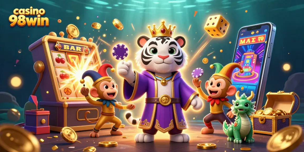 Experience the thrill at casino 98win with vibrant characters and engaging gameplay illustrations.