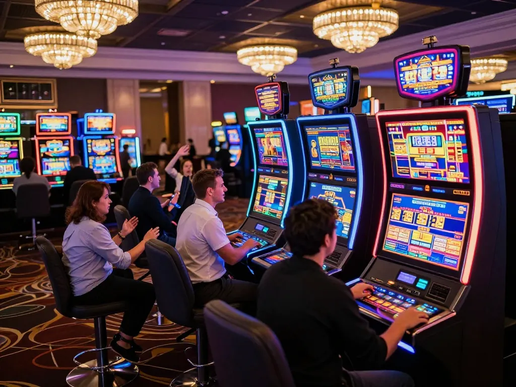 Players enjoying slots at a vibrant casino while aiming for a win at 5699 gaming tables.