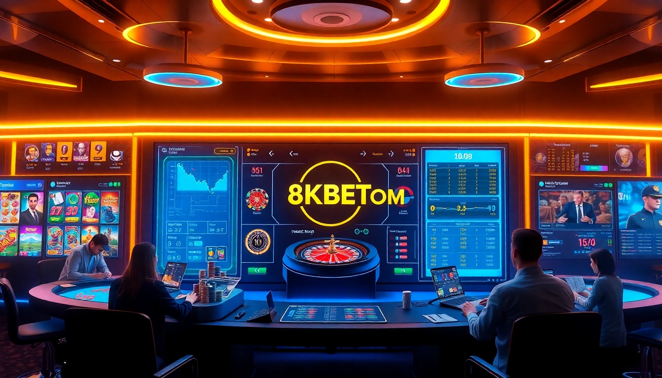 Exciting 8KBET COM online casino interface featuring live dealer games and dynamic slot betting