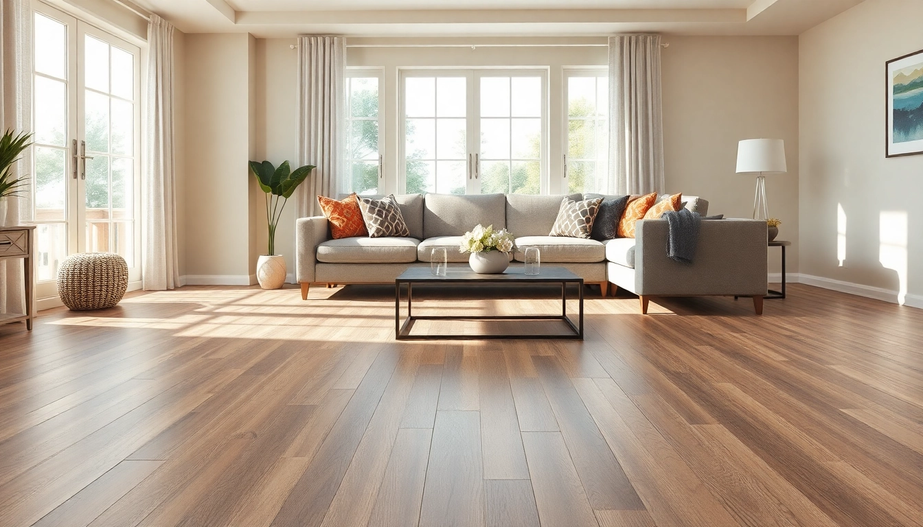 Stylish living room featuring vinyl plank flooring in earth taupe color for a cozy atmosphere.