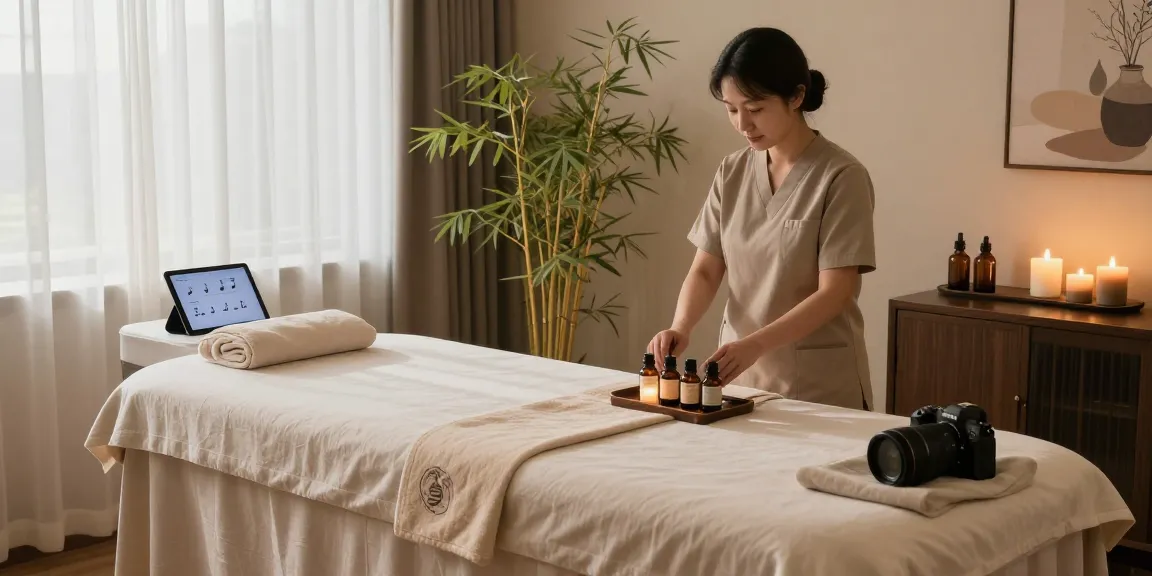Relaxing 인덕원출장마사지 therapy room with essential oils and serene atmosphere.