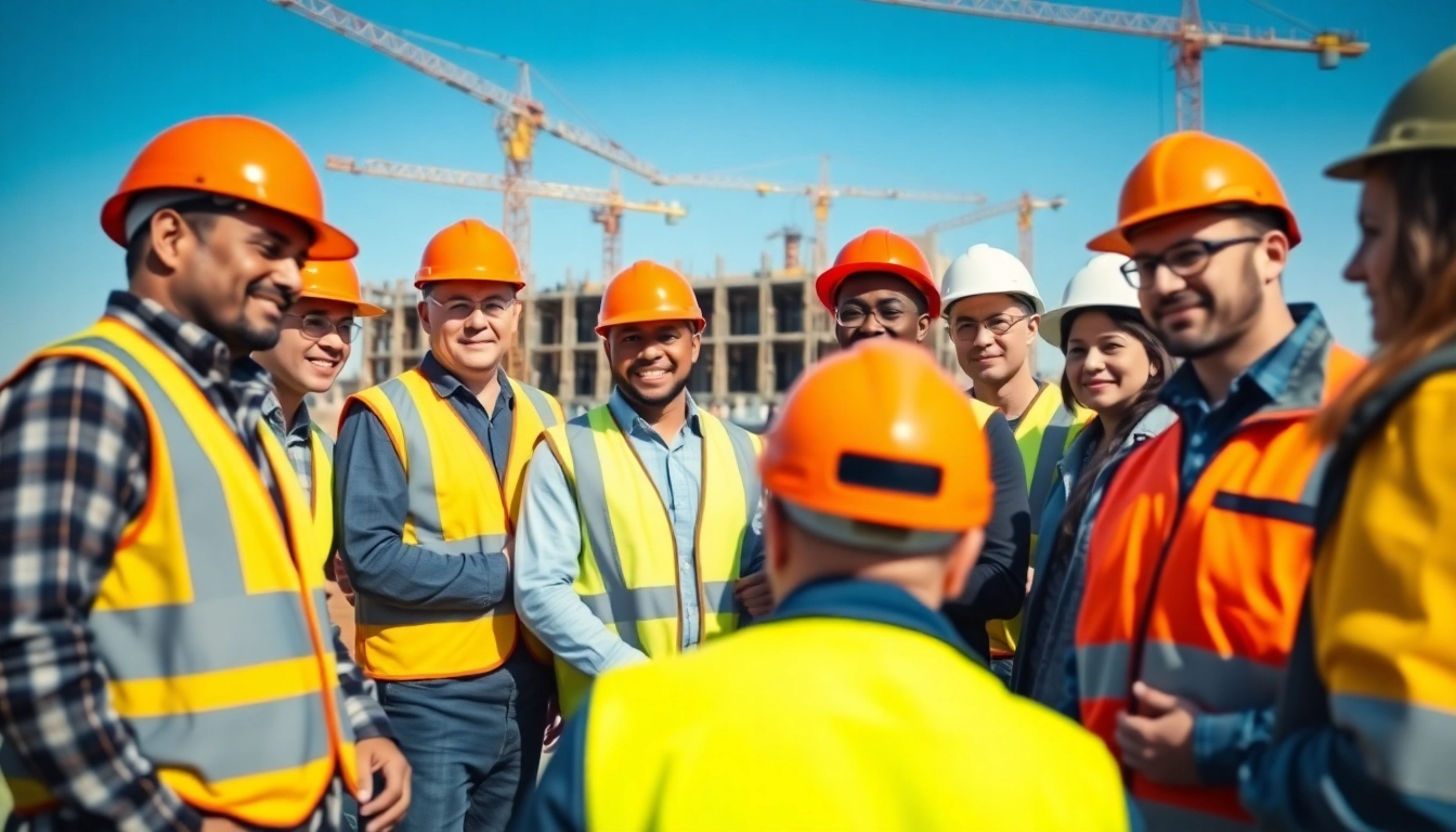Engaged construction workers participating in construction safety training, emphasizing teamwork and safety protocols.