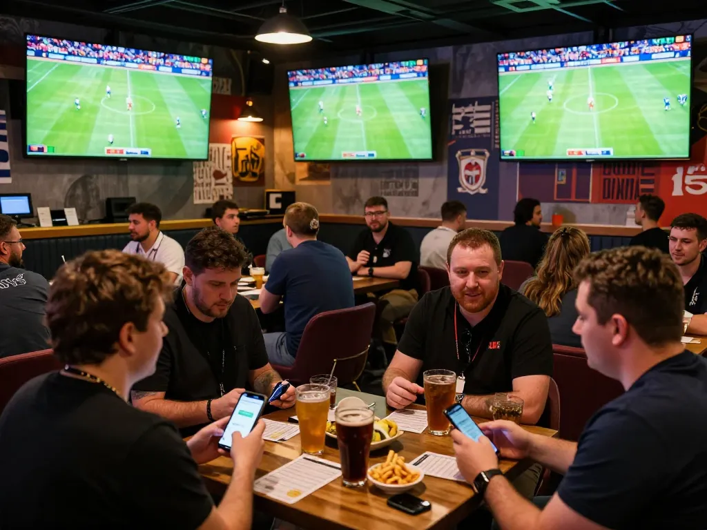 Soi kèo bóng đá hôm nay showcases excited fans engaged in sports betting strategies while watching live matches