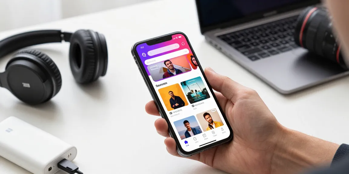 Smartphone user interacting with Vidmate APK to download videos and music.