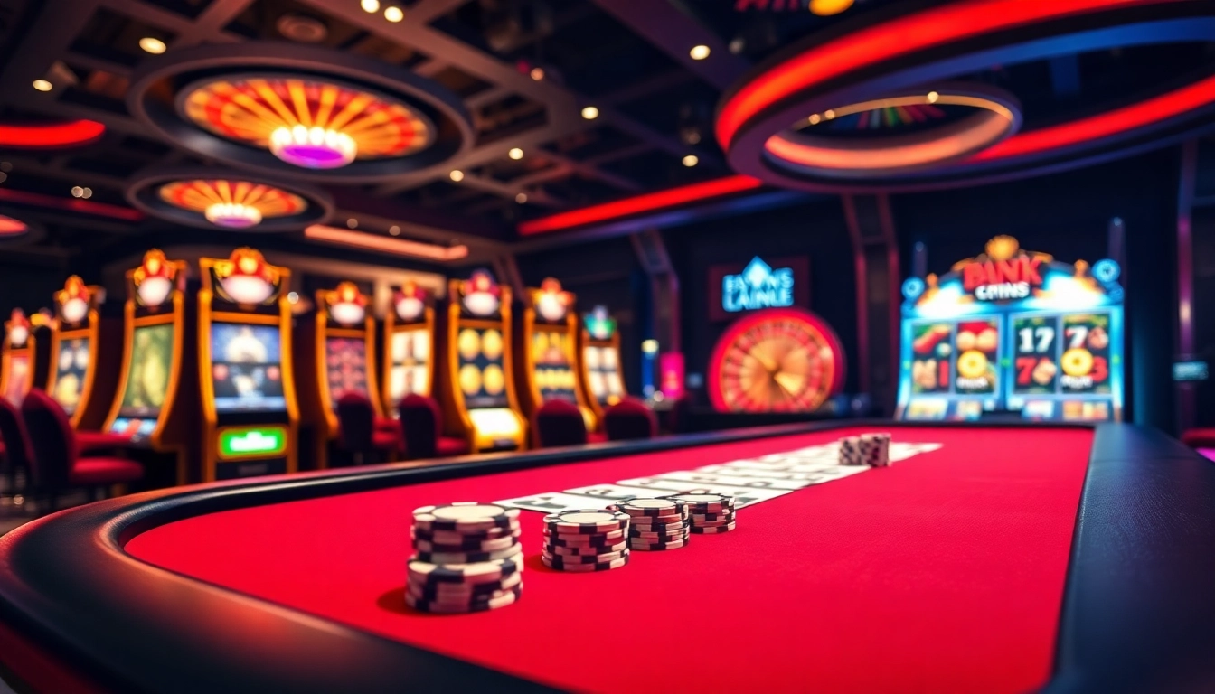 Engaging online gambling scene at https://ww88.directory/ featuring poker, slot machines, and a roulette wheel.