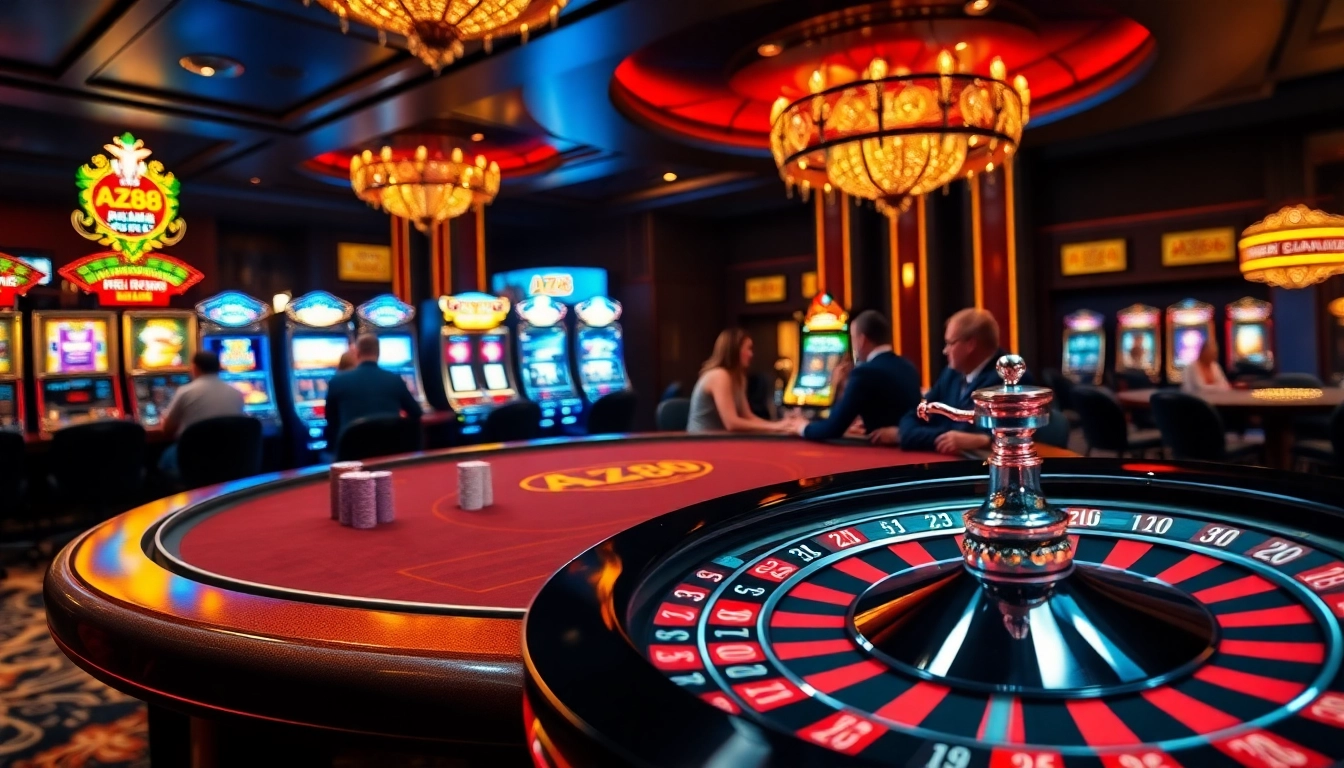 Engage in thrilling AZ88 poker action at an elegant casino table, capturing the excitement of gambling.