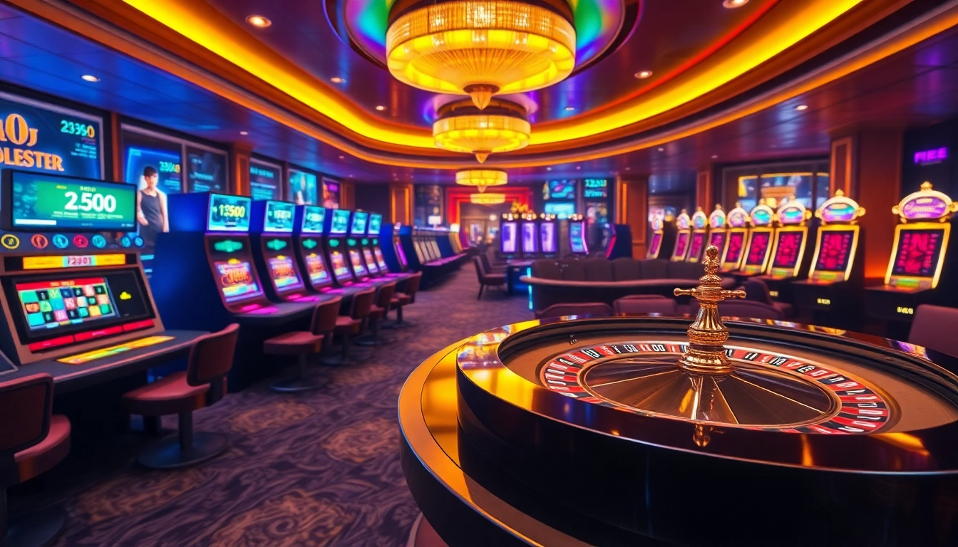 Exciting gaming action at crypto online casinos with colorful slot machines and roulette tables.
