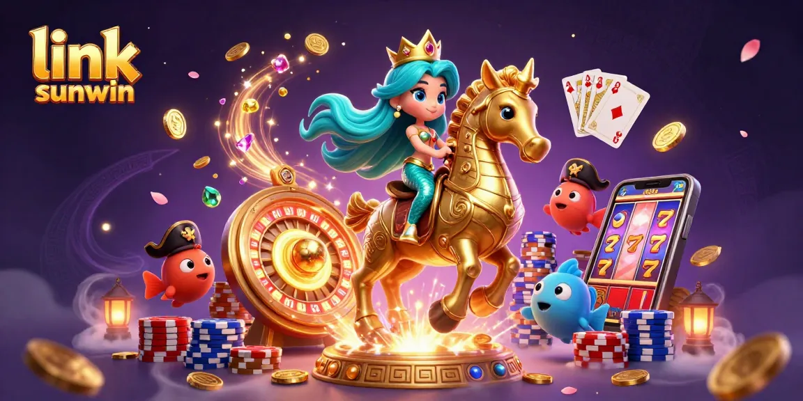 Spin the reels with link sunwin in a vibrant casino scene featuring a mermaid, seahorse, and riches.
