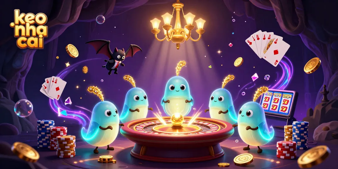 Experience keo nha cai action with a vibrant cave casino lit by glowing characters, showcasing dynamic gaming elements.